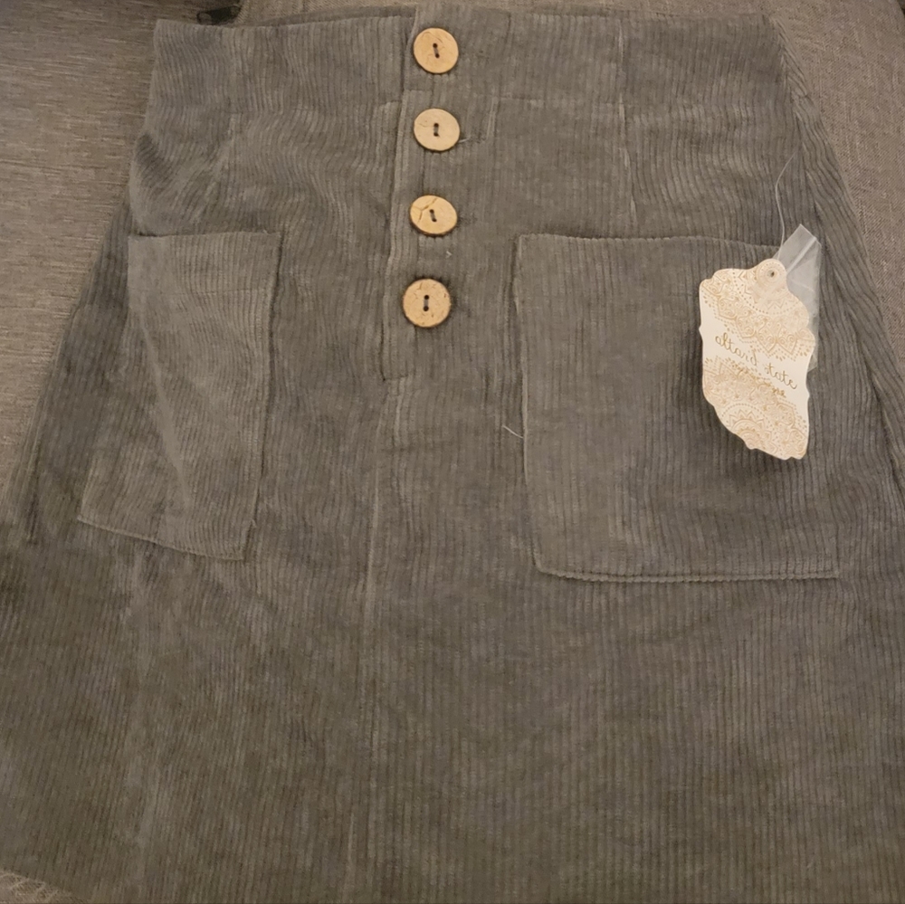 ALTAR'D STATE grey button down corduroy skirt with pockets new NWT size S Small